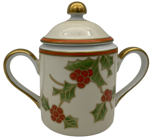 Fitz & Floyd Christmas Holly Sugar Bowl & Lid