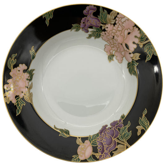 Fitz & Floyd Cloisonne Peony Black Rimmed Soup Bowl