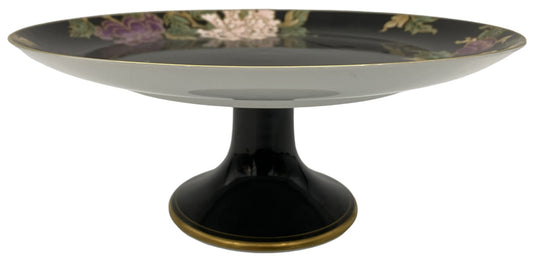 Fitz & Floyd Cloisonne Peony Black Pedestal Cake Stand