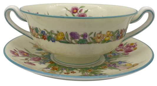 Wedgwood Prairie Flowers Cream Soup Bowl & Saucer