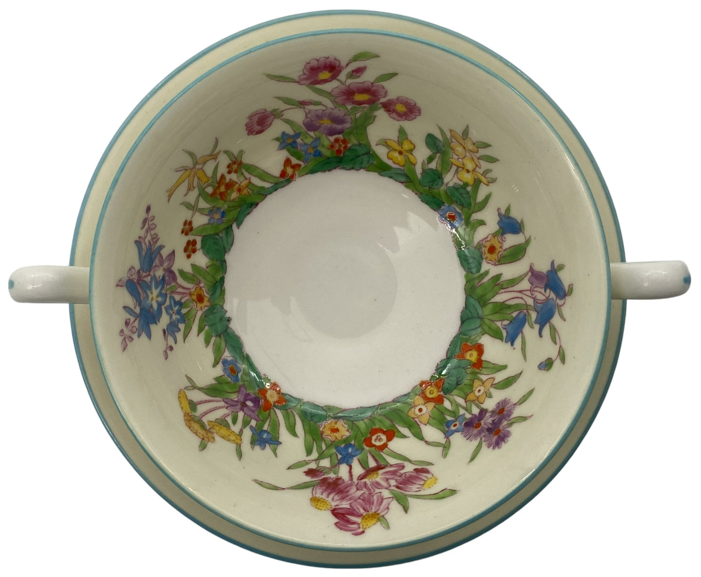 Wedgwood Prairie Flowers Cream Soup Bowl & Saucer