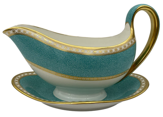 Wedgwood Ulander Powder Turquoise Gravy Boat & Underplate