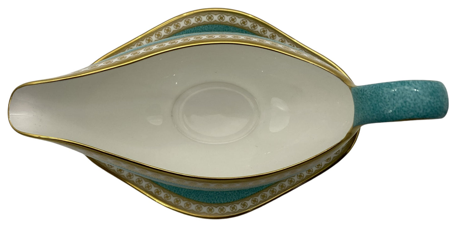 Wedgwood Ulander Powder Turquoise Gravy Boat & Underplate