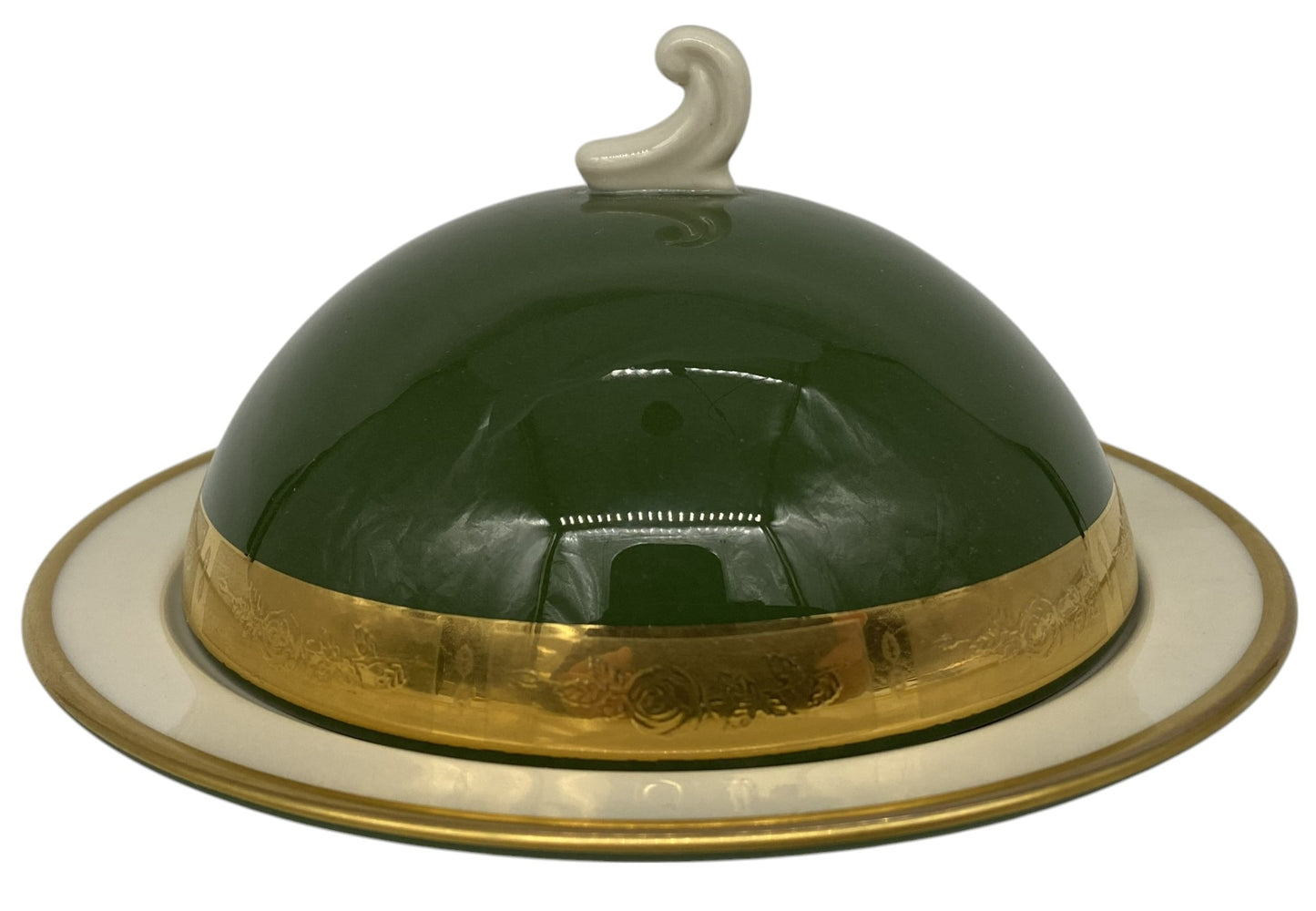 Flintridge Georgian Rose Spanish Green Butter Dish & Lid