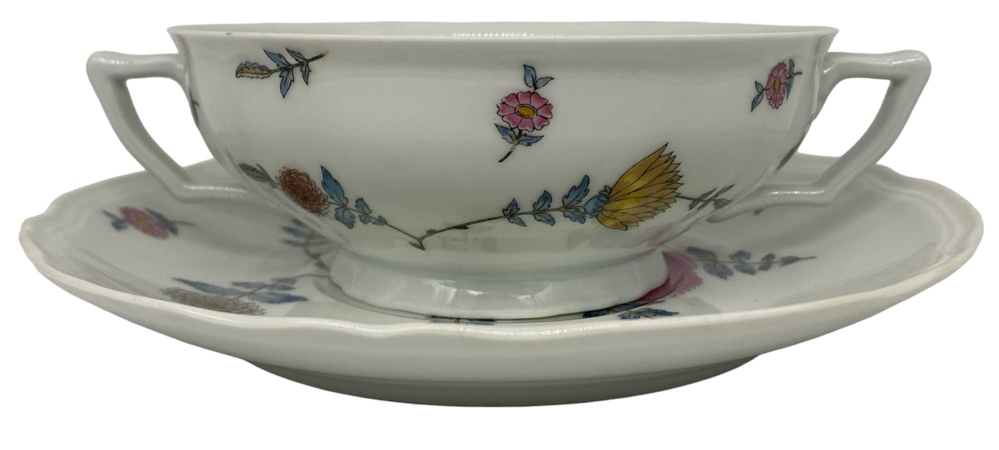 Raynaud Ceralene Anemones Cream Soup Bowl & Saucer